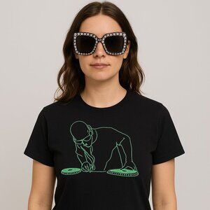 Groovy Oversized Black 100% Authentic Elton John Bling Rhinestone Sunglasses NIB